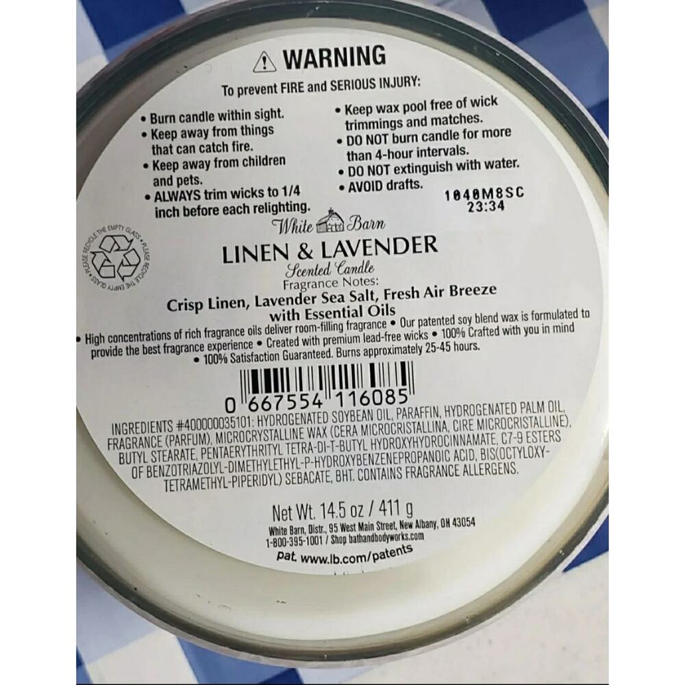 BBW DREAM Linen & Lavender Large 3 Wick Candle Home Fragrance Decor - Picture 2 of 2